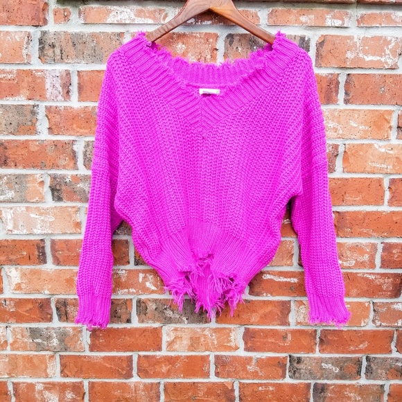 SOLD Frayed Magenta Sweater - Picture 2 of 5